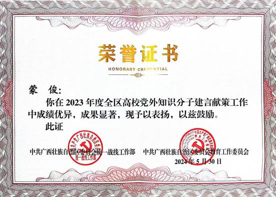 2023年度全区高校党外知识分子建言献策先进先进个人